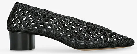 Womens Black Ballet Pump Woven-Leather Heels Eur 38/5 Uk Women