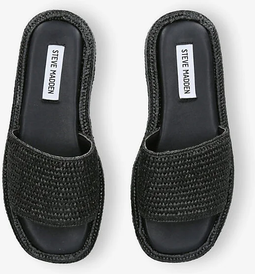 Womens Black Beachy Raffia Platform Slides Eur 38/5 Uk Women - Image 2