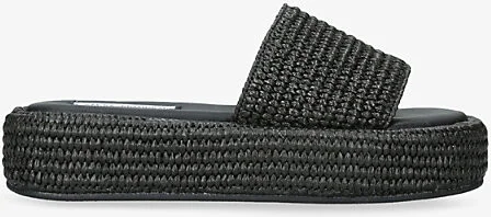 Womens Black Beachy Raffia Platform Slides Eur 38/5 Uk Women