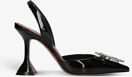 Womens Black Begum Crystal-Embellished Patent-Leather Slingback Courts Eur 41 / 8 Uk Women