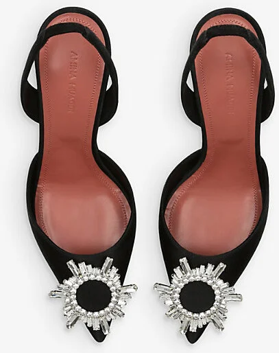Womens Black Begum Crystal-Embellished Slingback Satin Courts Eur 37.5 / 4.5 Uk Women - Image 2