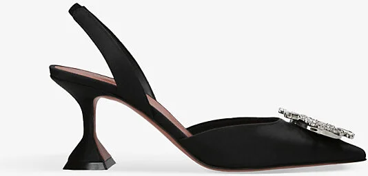 Womens Black Begum Crystal-Embellished Slingback Satin Courts Eur 37.5 / 4.5 Uk Women