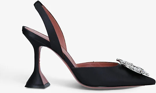 Womens Black Begum Slingback Satin Heels Eur 38/5 Uk Women