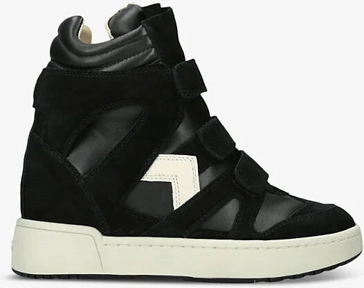 Womens Black Bekett Round-Toe Leather and Suede High-Top Trainers Eur 37 / 4 Uk Women