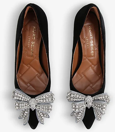 Womens Black Belgravia Bow Crystal-Embellished Velvet Court Heels Eur 39 / 6 Uk Women - Image 2
