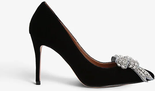 Womens Black Belgravia Bow Crystal-Embellished Velvet Court Heels Eur 39 / 6 Uk Women