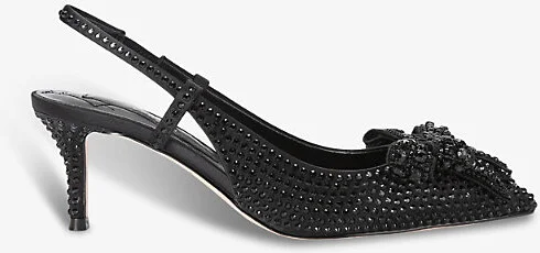 Womens Black Belgravia Crystal-Embellished Bow Heeled Satin Sandals Eur 36 / 3 Uk Women