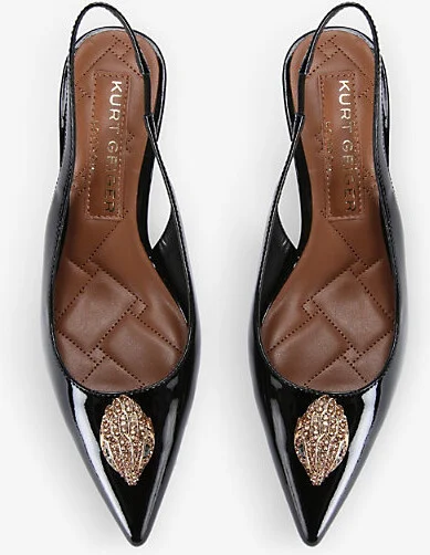Womens Black Belgravia Crystal-Embellished Eagle-Head Patent Sling Back Sandals Eur 38/5 Uk Women - Image 2