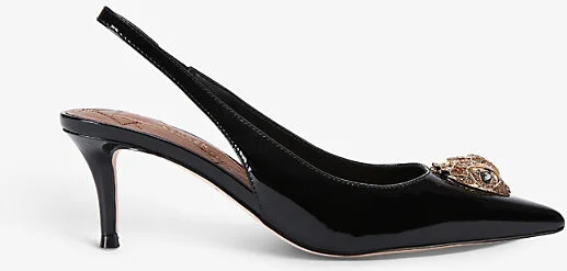 Womens Black Belgravia Crystal-Embellished Eagle-Head Patent Sling Back Sandals Eur 38/5 Uk Women