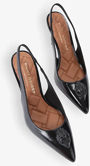 Womens Black Belgravia Eagle-Embellished Heeled Leather Slingbacks Eur 39 / 6 Uk Women - Image 2