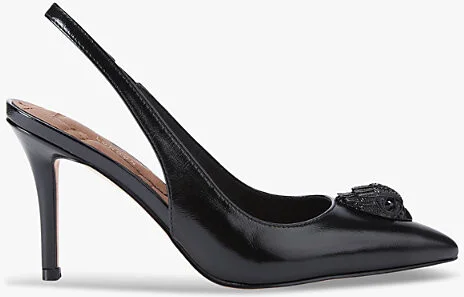 Womens Black Belgravia Eagle-Embellished Heeled Leather Slingbacks Eur 39 / 6 Uk Women