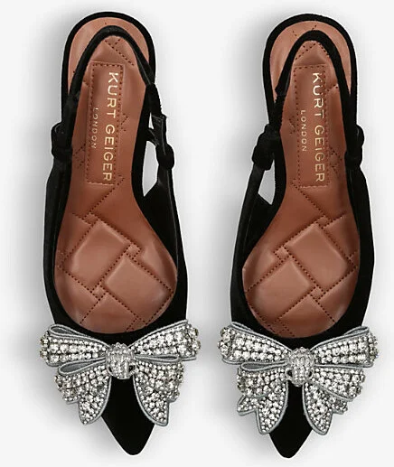 Womens Black Belgravia Sling-Back Bow-Embellished Velvet Heeled Courts Eur 38/5 Uk Women - Image 2