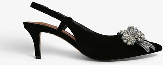 Womens Black Belgravia Sling-Back Bow-Embellished Velvet Heeled Courts Eur 38/5 Uk Women