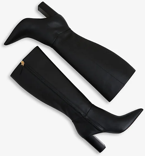 Womens Black Bianca Pointed-Toe Leather Knee-High Boots Eur 40 / 7 Uk Women - Image 2