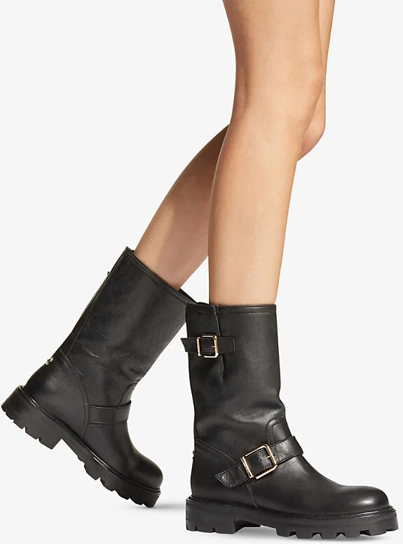 Womens Black Biker II Leather Boots Eur 40 / 7 Uk Women - Image 2