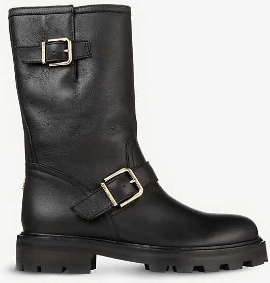 Womens Black Biker II Leather Boots Eur 40 / 7 Uk Women