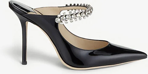 Womens Black Bing 100 Crystal-Embellished Patent-Leather Heeled Mules Eur 35.5/2.5 Uk Women