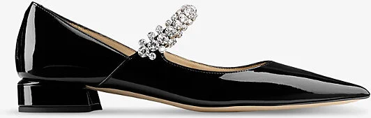 Womens Black Bing 25 Crystal-Embellished Patent-Leather Flats Eur 41.5 / 8.5 Uk Women
