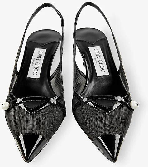 Womens Black/Black Amita 45 Patent Leather and Mesh Slingbacks Eur 39 / 6 Uk Women - Image 2