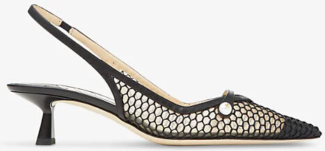 Womens Black/Black Amita 45 Pointed-Toe Mesh Slingback Heeled Pumps Eur 36 / 3 Uk Women