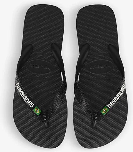 Womens Black/Black Brasil Logo-Print Rubber Flip-Flops 1/2 - Image 2