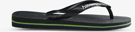 Womens Black/Black Brasil Logo-Print Rubber Flip-Flops 1/2