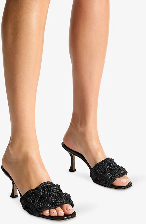 Womens Black/Black Chara 70 Crochet Raffia Heeled Mules Eur 37 / 4 Uk Women - Image 2