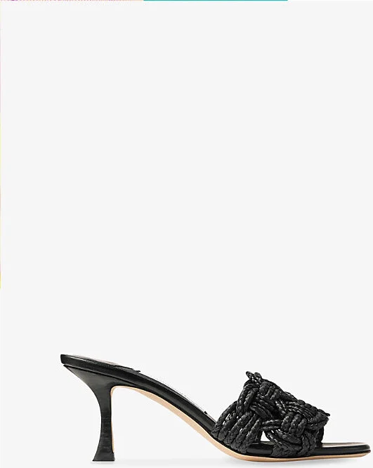 Womens Black/Black Chara 70 Crochet Raffia Heeled Mules Eur 37 / 4 Uk Women