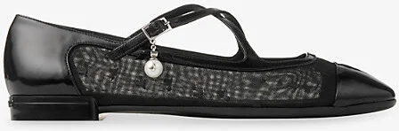 Womens Black/Black Eleri Crossover-Strap Patent-Leather and Mesh Ballet Flats Eur 40.5 / 7.5 Uk Women