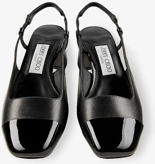 Womens Black/Black Elisa 45 Leather and Patent-Leather Slingback Courts Eur 36 / 3 Uk Women - Image 2