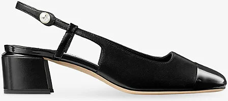 Womens Black/Black Elisa 45 Leather and Patent-Leather Slingback Courts Eur 36 / 3 Uk Women
