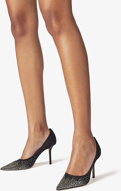 Womens Black/Black Love 85 Crystal-Embellished Mesh Pumps 11 - Image 2