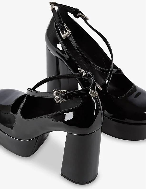 Womens Black Block-Heel Platform Patent-Leather Pumps Eur 41 / 8 Uk Women - Image 2