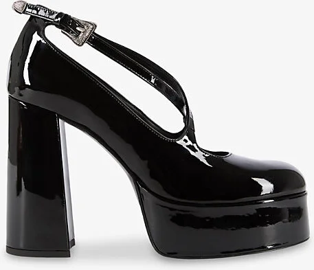 Womens Black Block-Heel Platform Patent-Leather Pumps Eur 41 / 8 Uk Women