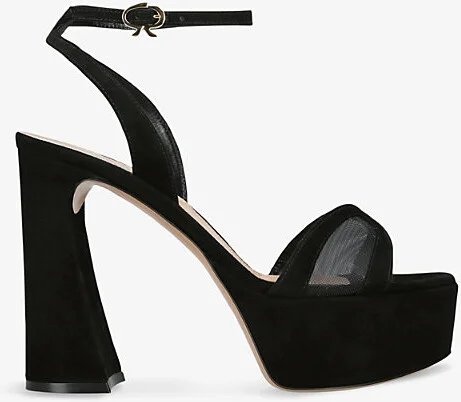 Womens Black Bow-Embellished 105 Mesh Platform Heeled Sandals Eur 37 / 4 Uk Women