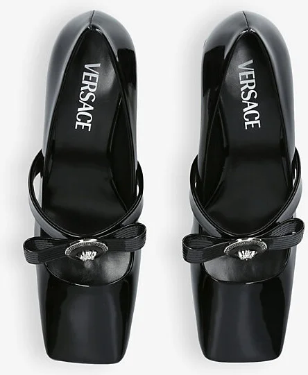 Womens Black Bow-Embellished Mary-Jane Leather Pumps Eur 39 / 6 Uk Women - Image 2