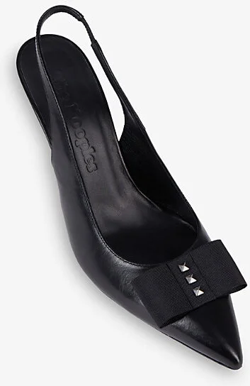 Womens Black Bow-Embellished Slingback-Strap Leather Heels Eur 37 / 4 Uk Women - Image 2