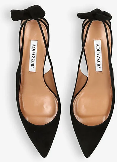 Womens Black Bow Tie Suede Heeled Pumps Eur 39.5 / 6.5 Uk Women - Image 2