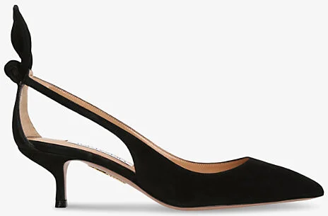 Womens Black Bow Tie Suede Heeled Pumps Eur 39.5 / 6.5 Uk Women