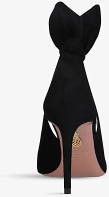 Womens Black Bow Tie Suede Heeled Pumps Eur 40 / 7 Uk Women - Image 2
