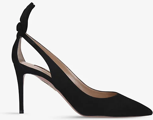 Womens Black Bow Tie Suede Heeled Pumps Eur 40 / 7 Uk Women