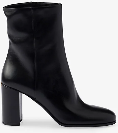 Womens Black Brand-Plaque Leather Heeled Ankle Boots Eur 36 / 3 Uk Women