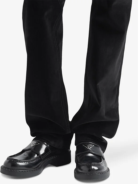 Womens Black Brand-Plaque Leather Loafers Eur 42 / 8 Uk Men - Image 2
