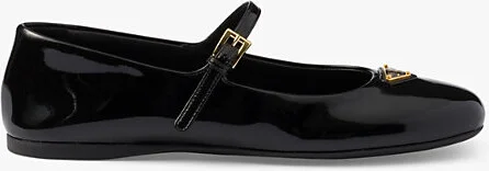 Womens Black Brand-Plaque Patent-Leather Mary Jane Flats Eur 40 / 7 Uk Women
