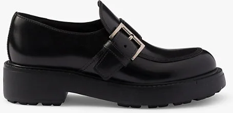 Womens Black Branded-Buckle Brushed Leather Loafers Eur 34.5 / 1.5 Uk Women