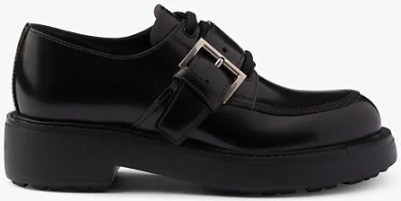 Womens Black Branded-Buckle Brushed Leather Loafers Eur 35 / 2 Uk Women