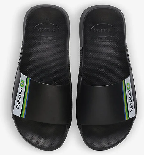 Womens Black Brazil Logo-Print Rubber Sandals 5 - Image 2
