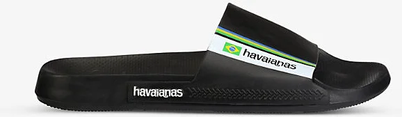 Womens Black Brazil Logo-Print Rubber Sandals 5