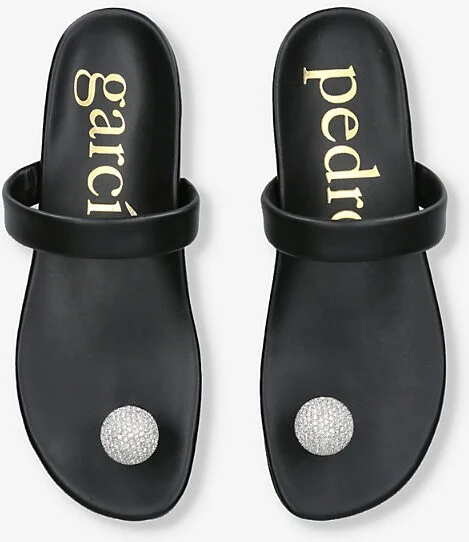 Womens Black Bria Crystal Pavé Thong Leather Sandals Eur 36 / 3 Uk Women - Image 2