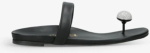 Womens Black Bria Crystal Pavé Thong Leather Sandals Eur 36 / 3 Uk Women